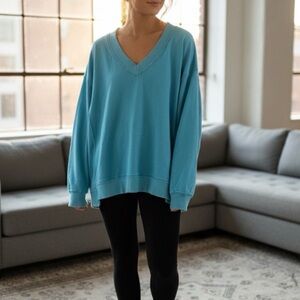Aerie Relaxed V-Neck Sweater Turquoise Aqua Blue Cotton Blend Size XL Women’s